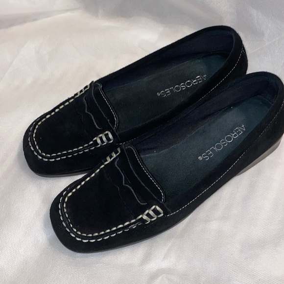 πΈ AEROSOLES BLACK SUEDE LOAFERS - Picture 2 of 6
